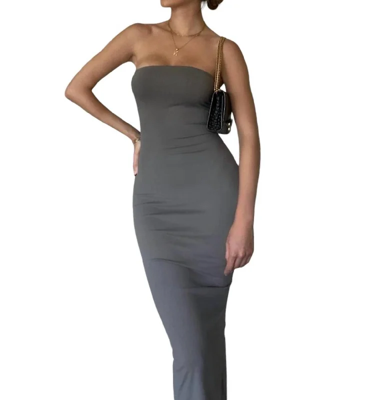 Women's Activewear Outfit Strapless Tube Dress With Back Slit In Ash