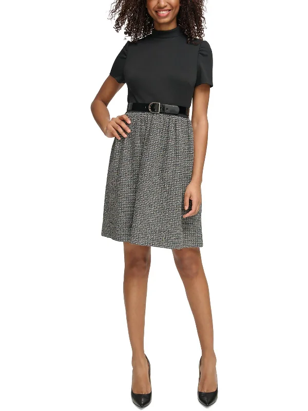Women's Trendy Outfit Womens Mixed Media Polyester Fit & Flare Dress