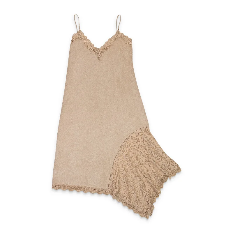 Clothes Of Woman CALLIPYGIAN FAUX SUEDE BEIGE SLIP DRESS