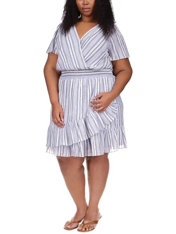 Bold Prints Casual Chic Plus Womens Metallic Striped Fit & Flare Dress