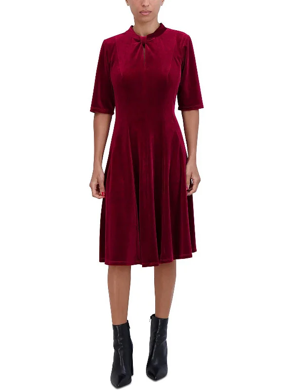 Hot Trends Petites Womens Velvet Mini Fit & Flare Dress