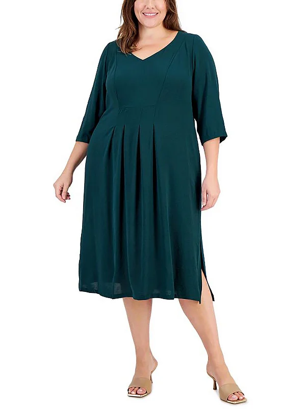 Women's Clothing Online Sale Plus Womens V-Neck Pleated Sheath Dress