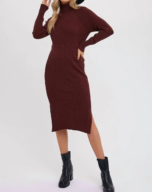 Top 10 Women's Online Clothing Stores Turtleneck Ribbed Sweater Western Dress In Chocolate