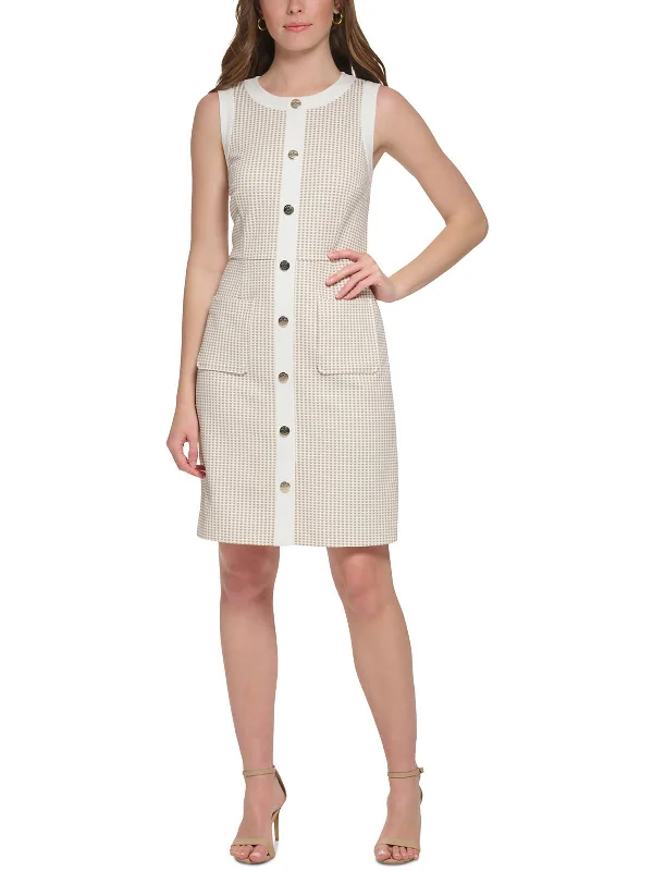 Flash Sales This Week Womens Checkered Polyester Sheath Dress