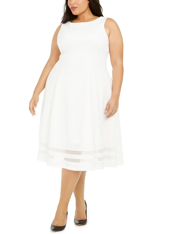 Women's Fashion Clothing Womens Illusion Knee Length Fit & Flare Dress