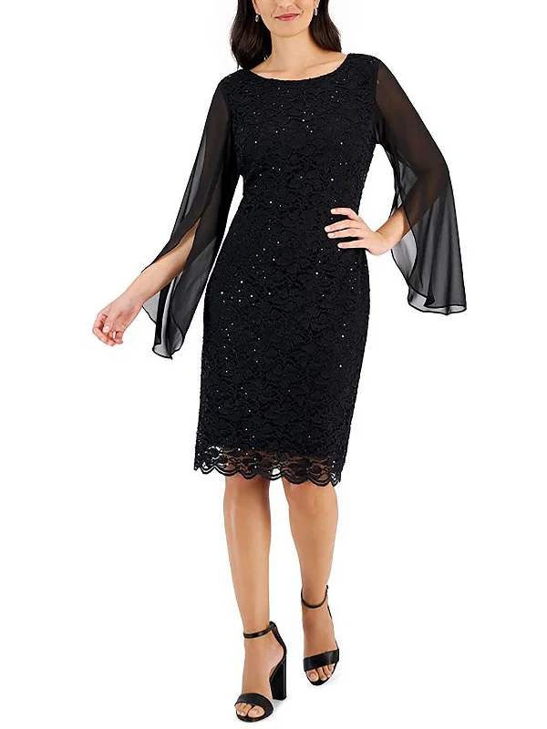 Vintage-Inspired Women's Clothes Womens Lace Overlay Knee Length Sheath Dress