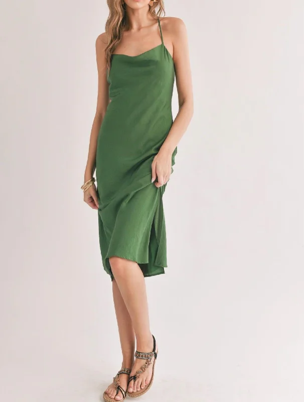 Women's High-Fashion Clothes Cowl Neck Slip Dress In Green