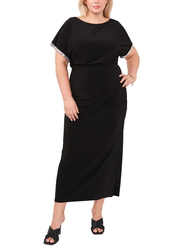 Vintage-Inspired Garments Plus Womens Embellished Long Wear To Work Dress