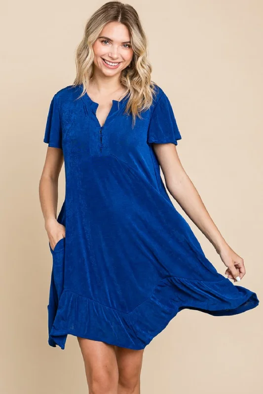Women's Night-Out Outfit Full Size Short Sleeve Ruffled Asymmetric Hem Dress