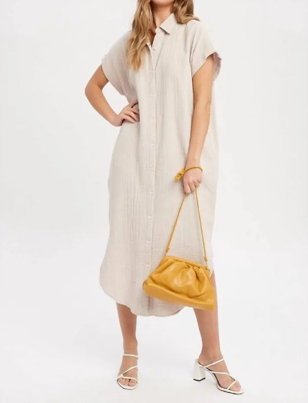 Extreme Clearance Deals Dawn Button Down Gauze Dress In Stone