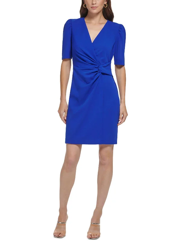 Summer Sale Womens Faux Wrap Above Knee Wear To Work Dress