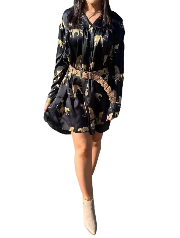 Women's Seasonal Garments Animal Printed Button Down Dress In Black