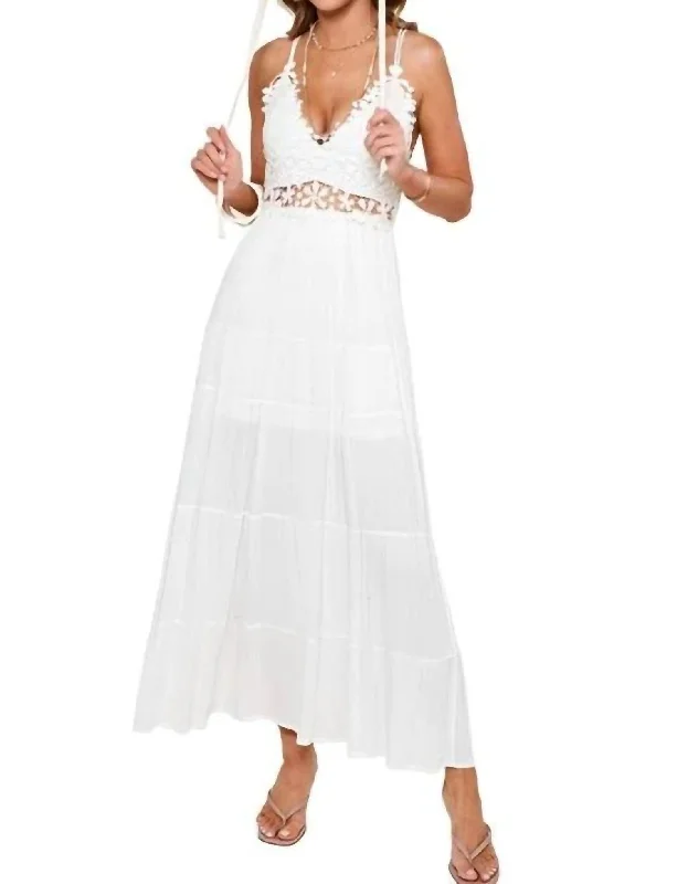 Comfortable Casual Women's Clothing Crochet Overlay Dress In White