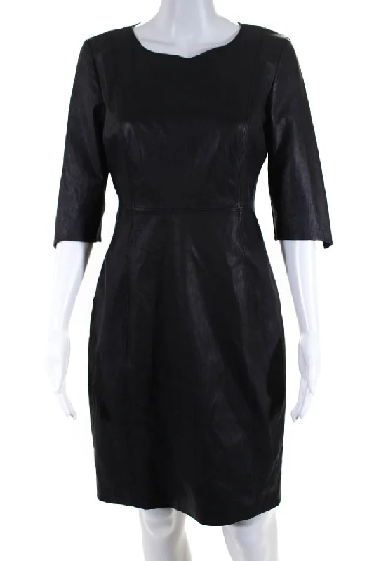 Women's Office Outfit Elie Tahari Women's Leather Suede 3/4 Sleeve Sheath Dress Navy