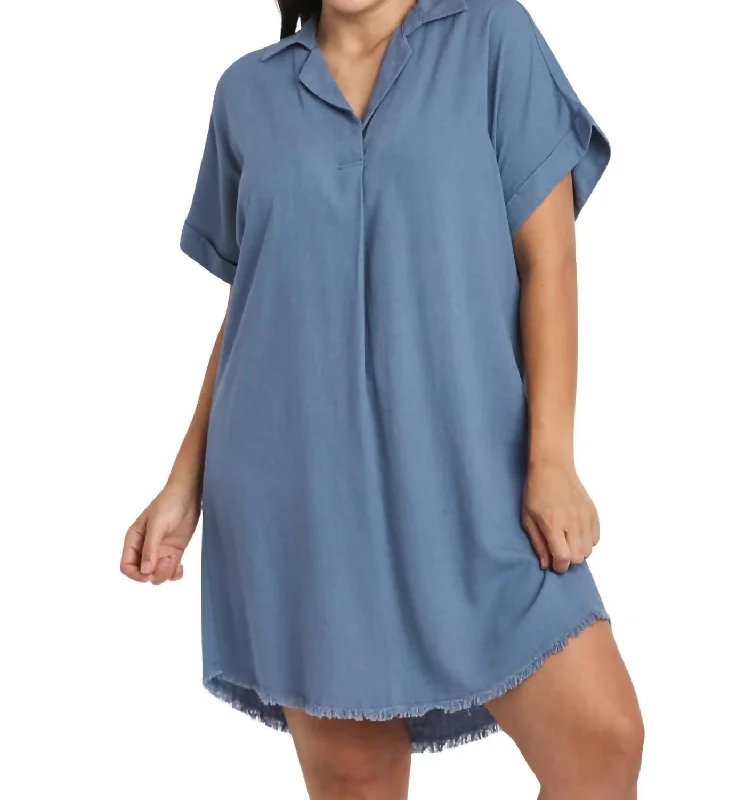 Women's Professional Outfit Curvy Fall In Love Linen Dress In Ash Blue