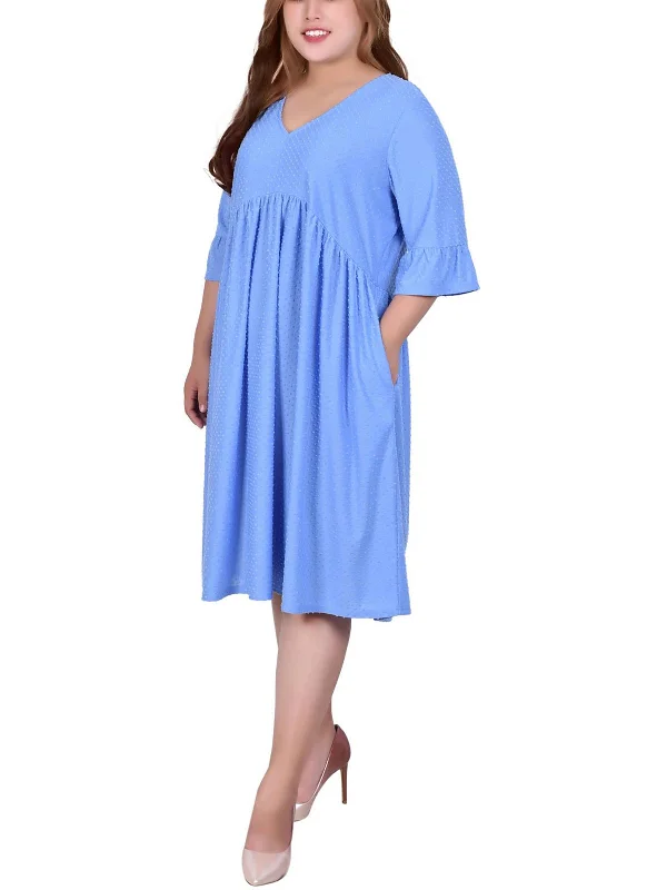 Glamorous Evening Wear Plus Womens Swiss Dot Above Knee Babydoll Dress
