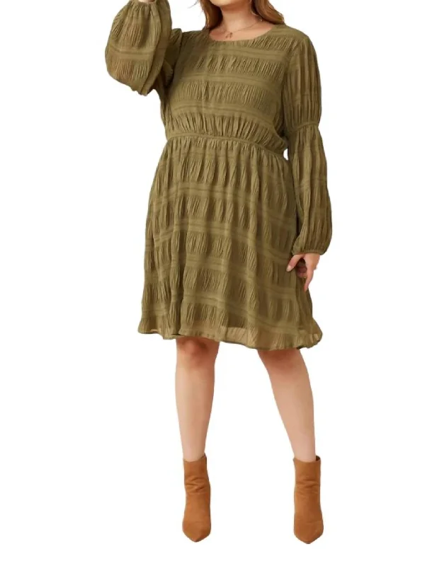 Women's Transitional Clothes Lovely Lyrics Smocked Dress In Olive Green