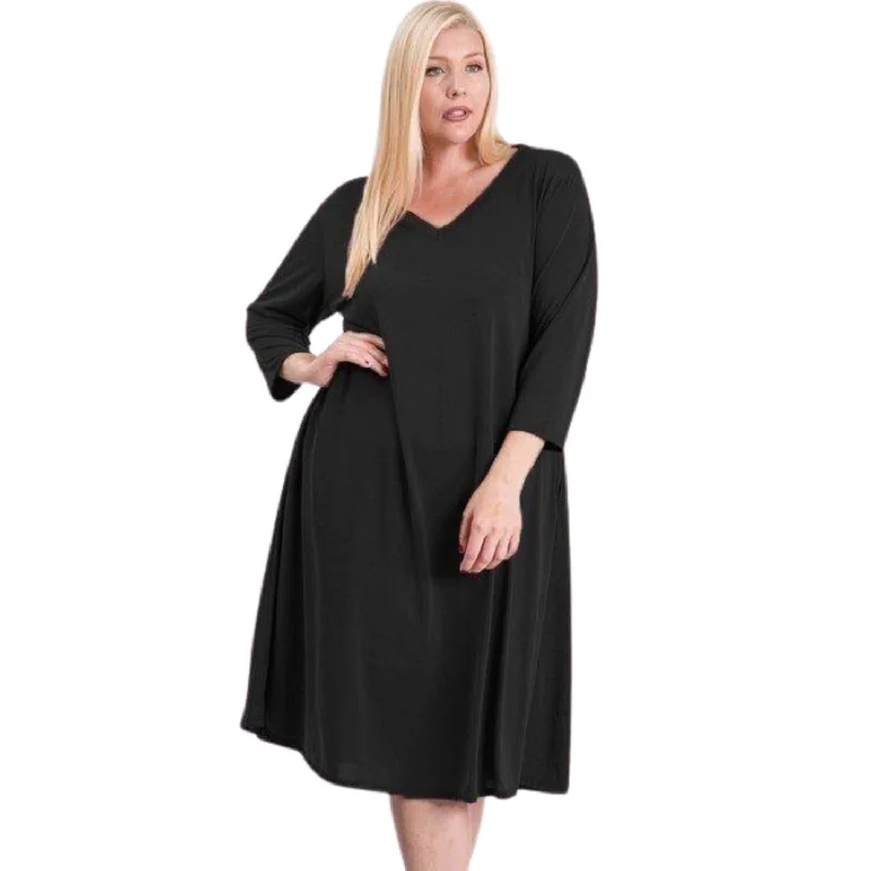 Formal Clothing For Women V Neck Hidden Pocket Swing Dress