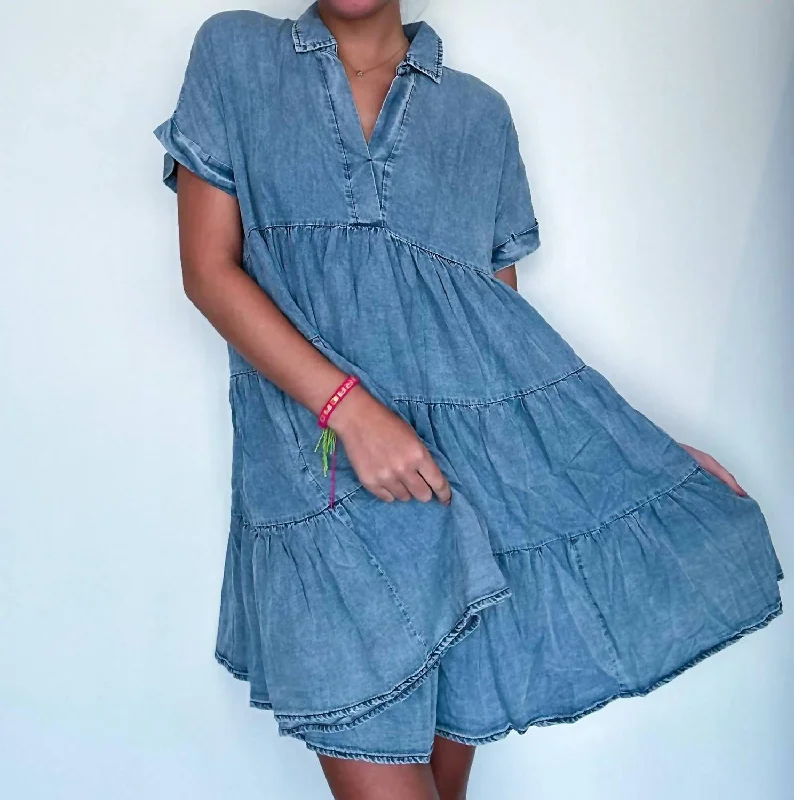 Women's Trendy Casual Clothes Aspen Denim Ruffle Dress In Medium Wash