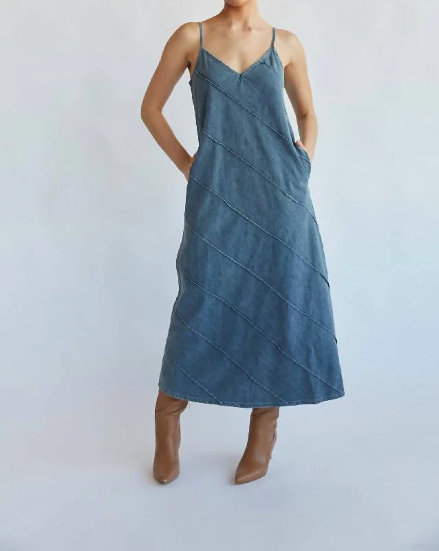 Shop Ladies Clothes Diagonal Denim Dress In Blue
