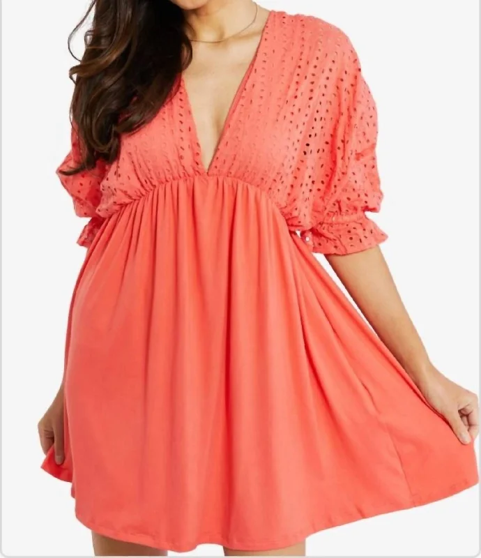Women's Trendy Casual Outfit Ruffle Dress In Coral