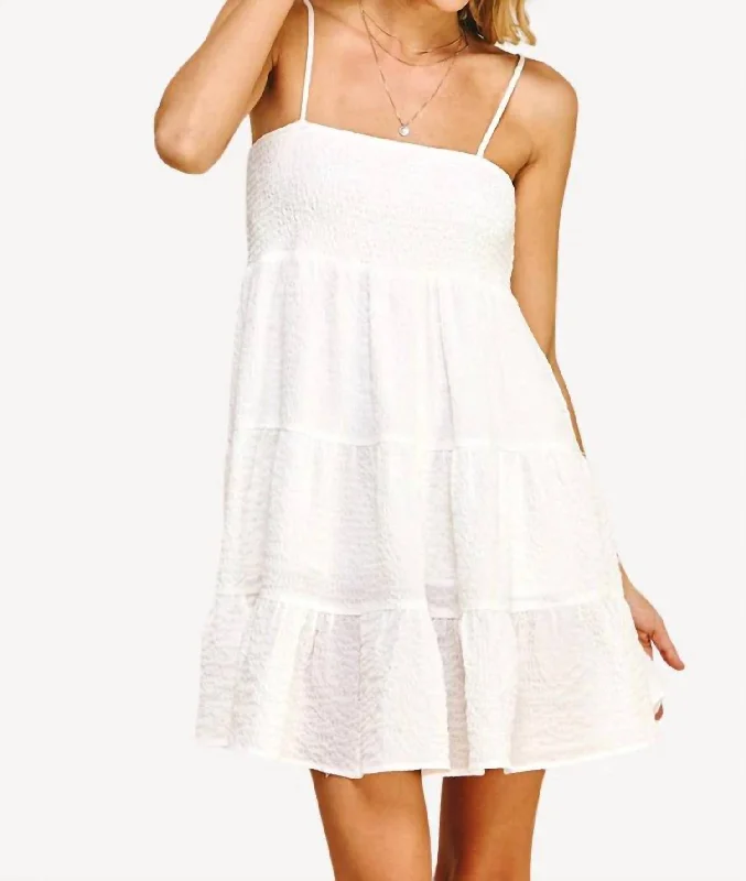 Women's Vintage-Inspired Clothing Smocked Tiered Dress In White