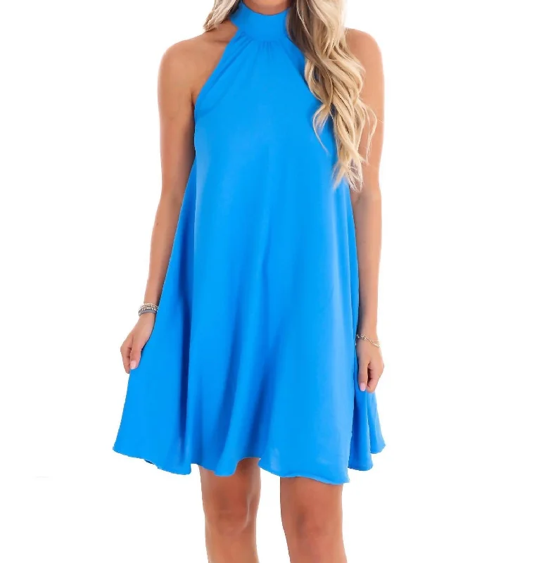 Timeless Women's Garments Pocket Of Sunshine Halter Neck Dress In Blue