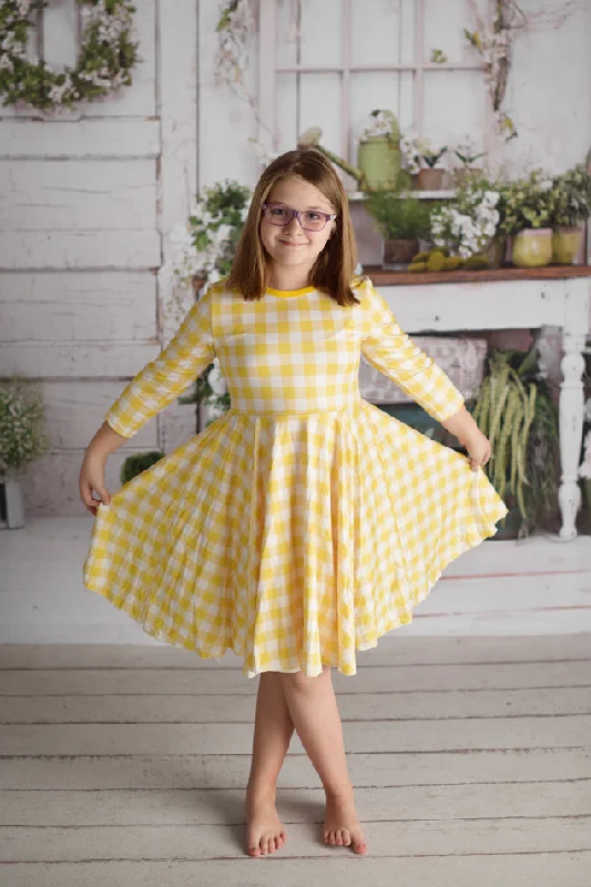 Women's Outdoor Activity Garments YELLOW GINGHAM TWIRLY DRESS