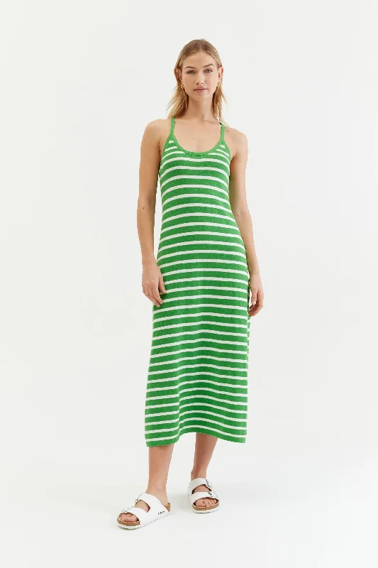 Trendy Outfits For Ladies Green Cotton-Linen Summer Dress