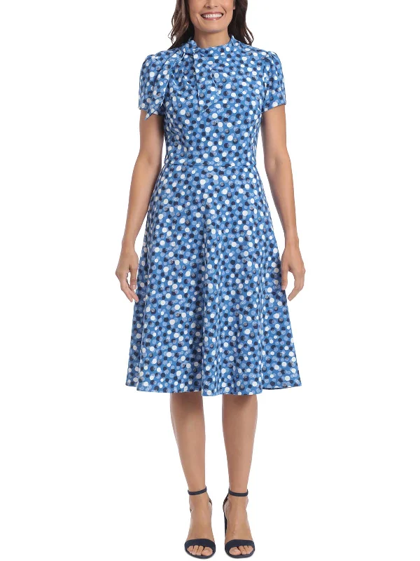 Women's Night-Out Clothes Petites Womens Tie-neck Knee Length Fit & Flare Dress