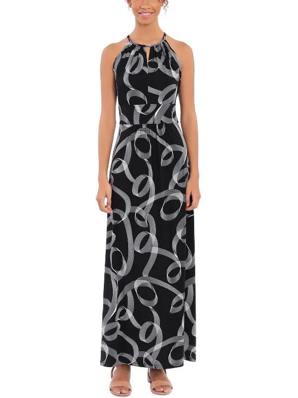 Preppy Style Womens Printed Jersey Halter Dress