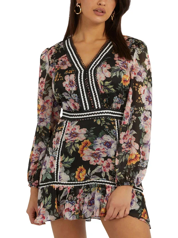 Women's Sporty Chic Clothes Elana Womens Chiffon Short Fit & Flare Dress