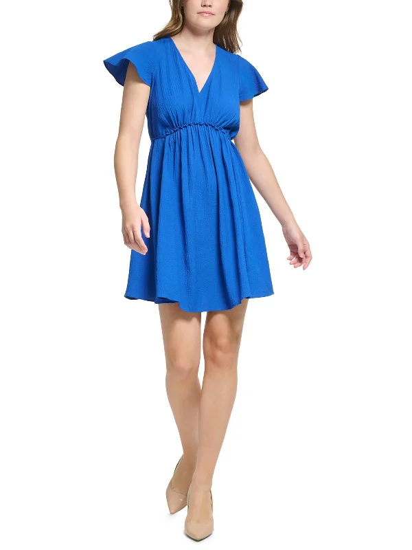 Holiday Discount Womens Flutter Sleeve Short Fit & Flare Dress