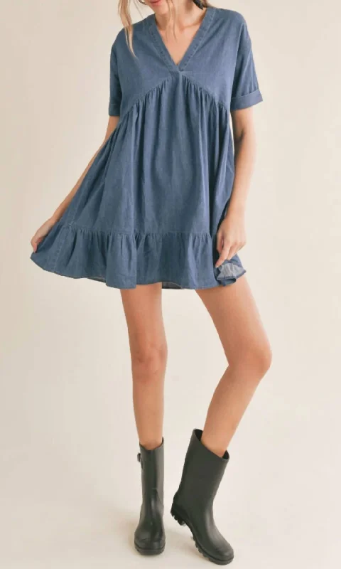 Women's Formal Event Outfit Conversations Babydoll Dress In Chambray