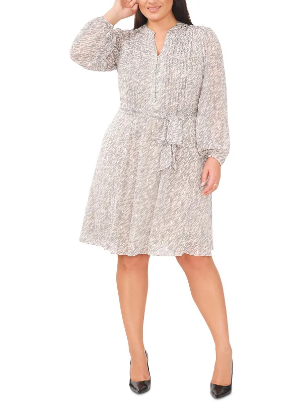 Classic Clothes For Women Plus Womens Pleated Split Neck Fit & Flare Dress