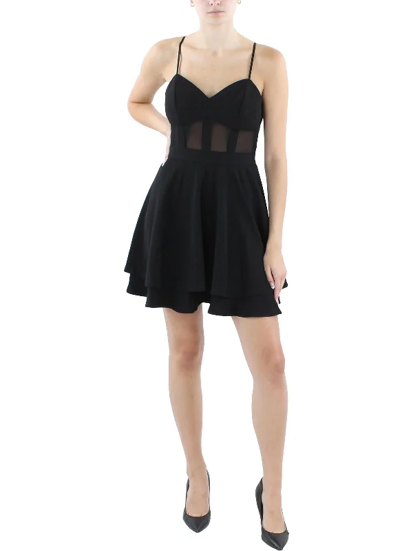 Comfortable Women's Outfits Juniors Womens Illusion Polyester Fit & Flare Dress