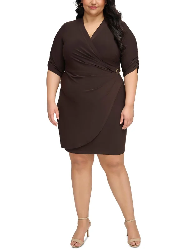 Women's Clothes For Work Events Plus Womens Faux Wrap Polyester Sheath Dress