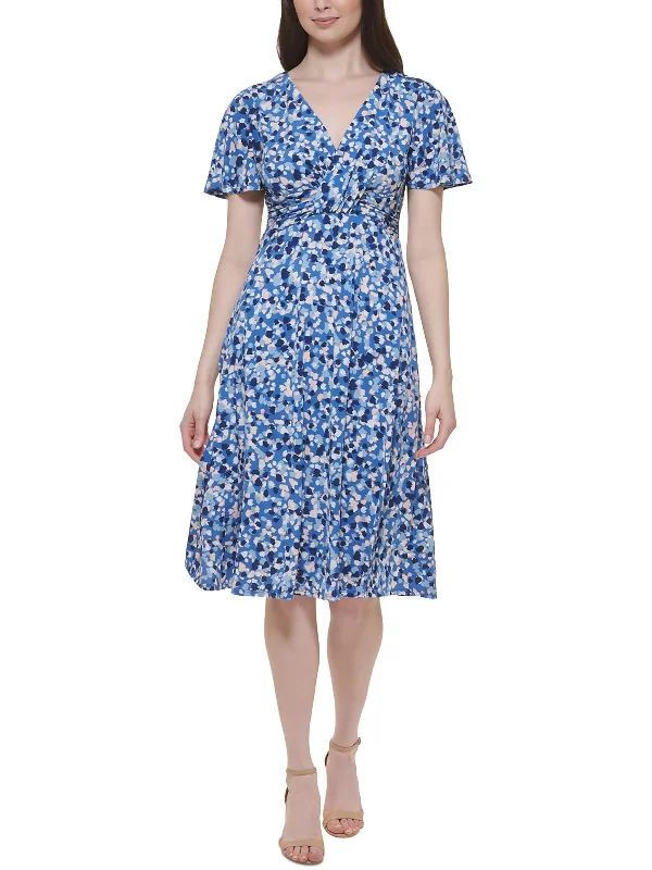 Vibrant Femme Fashion Petites Womens Knee-Length Short Sleeve Wear To Work Dress