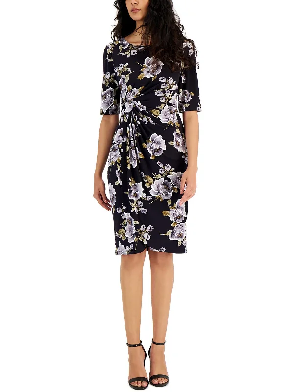 Chic Women's Clothing for Date Nights Womens Faux Wrap Knee-Length Wear To Work Dress