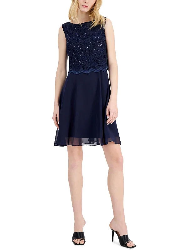 Clothes Women Petites Womens Popover Chiffon Sheath Dress