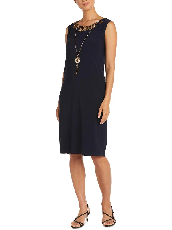 Best Online Clothing Boutiques Petites Womens Contrast Trim Polyester Sheath Dress