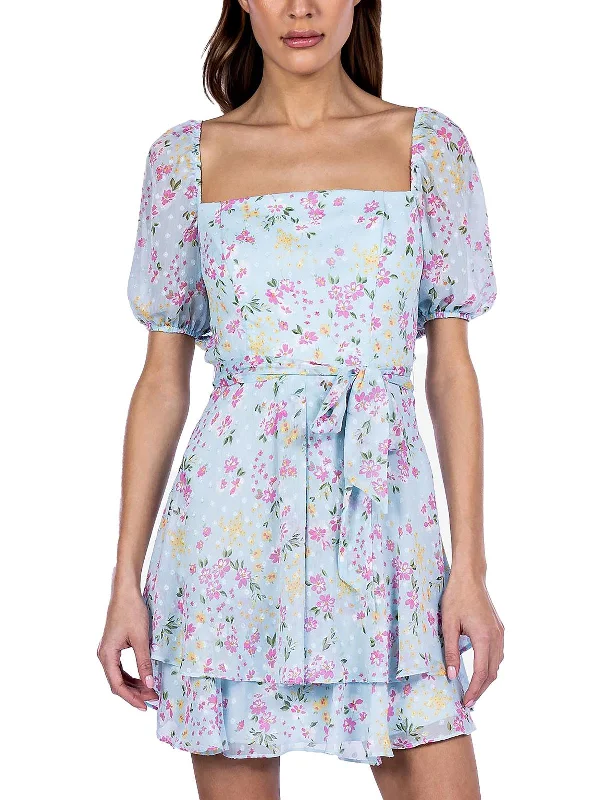 Women's Elegant Evening Outfit Juniors Womens Ruffled Short Fit & Flare Dress