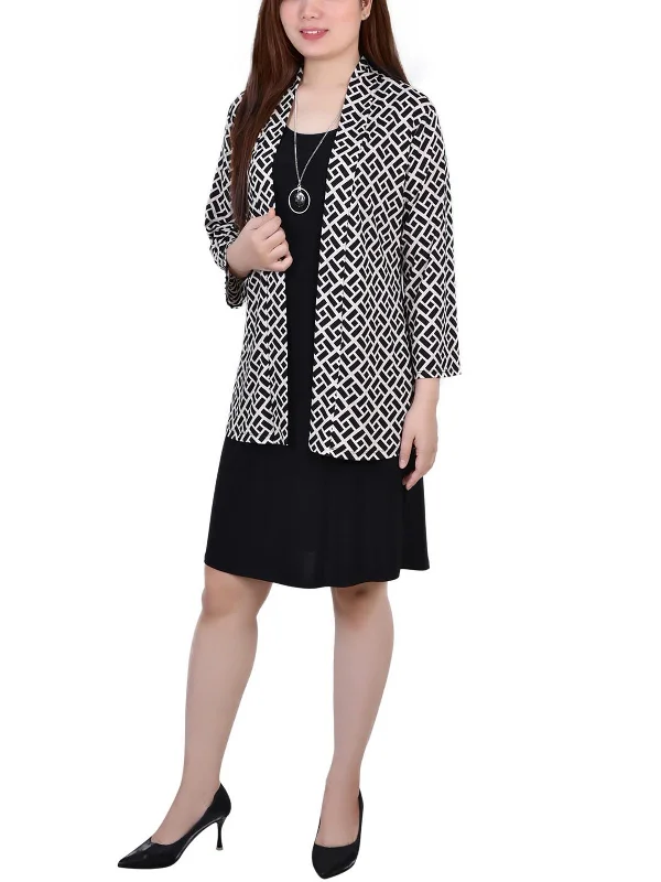 Premium Fabrics Petites Womens Printed Knee-Length Two Piece Dress