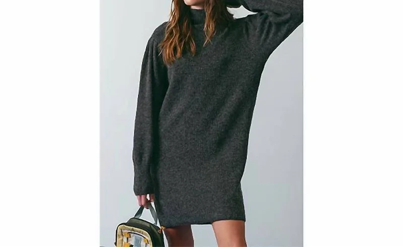 New Arrival Discount Mock Neck Sweater Dress In Charcoal