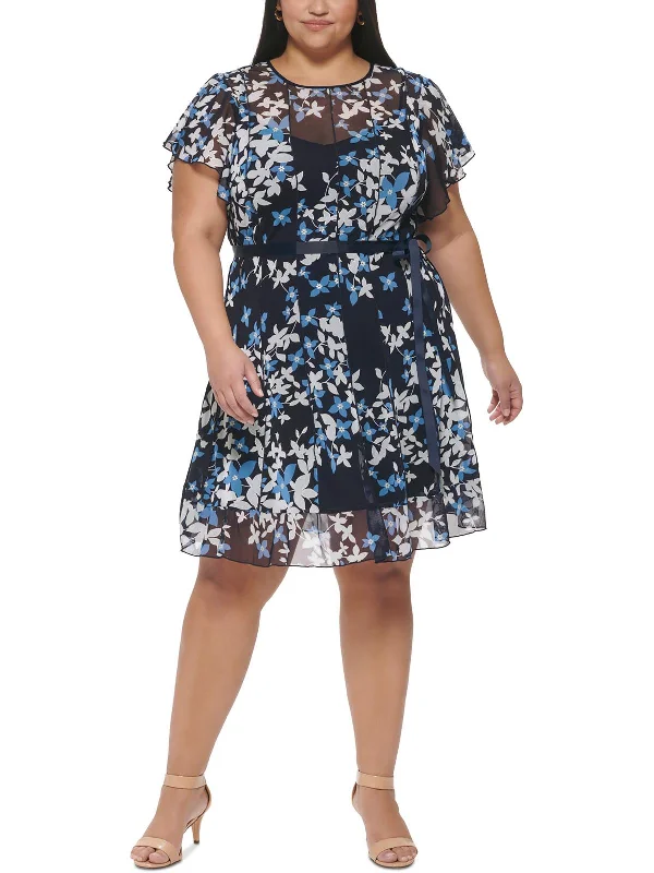Women's Formal Event Outfit Plus Womens Chiffon Short Fit & Flare Dress