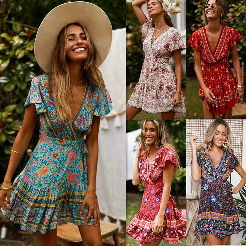 Women's Clothes Hippie Mini Bohemian Dress, Boho Summer Dress For Women