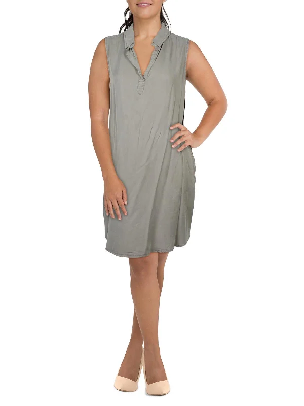 Chic Women's Clothing Plus Womens Tencel Above Knee Tunic Dress