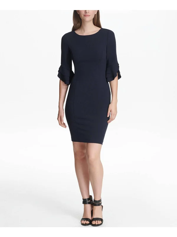 Women's Sporty Clothes Womens Soild Ruffle Sleeves Wear to Work Dress