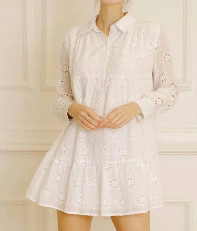 Women's Trendy Outfits Monochromatic Flower Ruffle Eyelet Dress In Cream