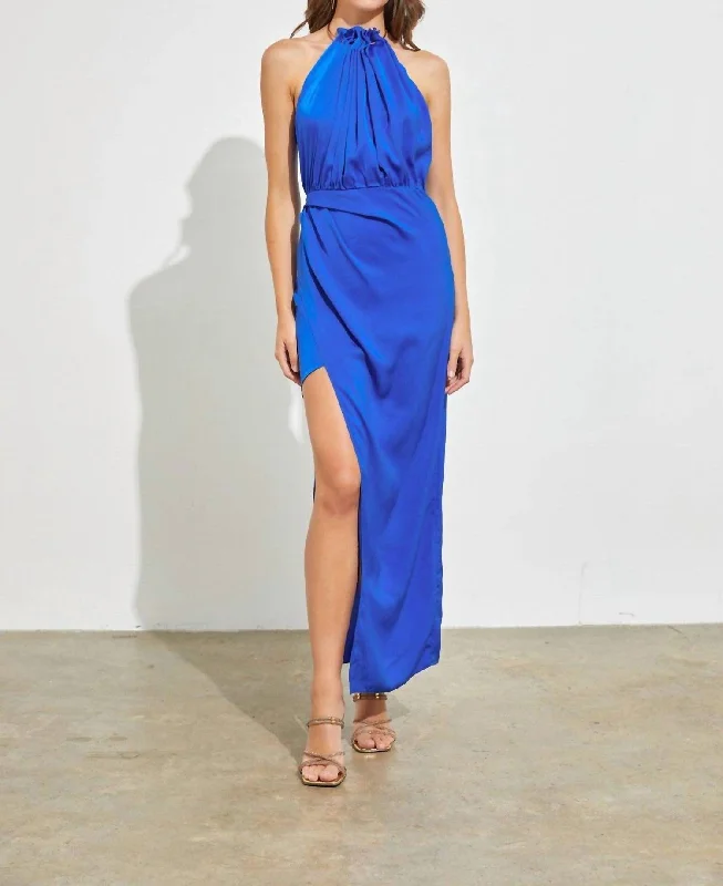 Stylish Outerwear Clothing For Women Gathered Neck Dress In Blue